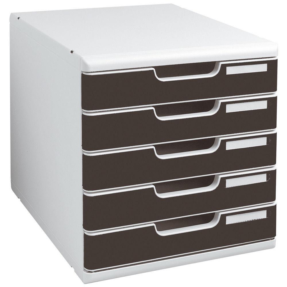 Module de classement Exacompta Modulo - 5 tiroirs - en PS - A4+ - L28,8 x H32 x P35 cm - gris/noir