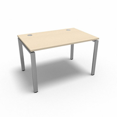 Bureau rectangulaire indpendant profondeur 80 cm gamme Conect - rable blanc - Longueur 120 - Pitement Fixe gris aluminium