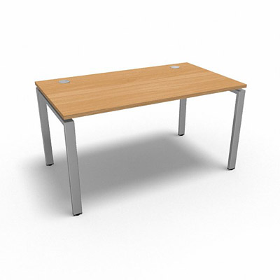 Bureau rectangulaire indpendant profondeur 80 cm gamme Conect - htre saumonn - Longueur 140 - Pitement Fixe gris aluminium