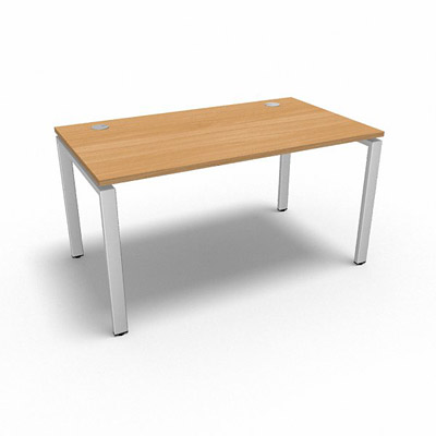 Bureau rectangulaire indpendant profondeur 80 cm gamme Conect - htre saumonn - Longueur 140 - Pitement Fixe blanc