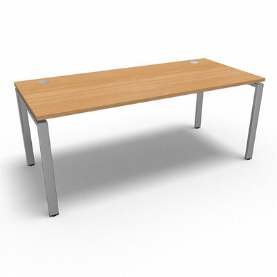 Bureau rectangulaire indpendant profondeur 80 cm gamme Conect - htre saumonn - Longueur 180 - Pitement Fixe gris aluminium
