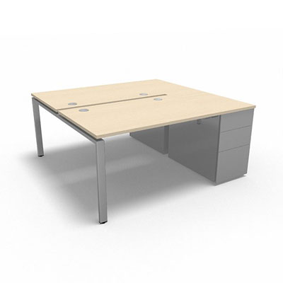 Bench plateau fixe sur caisson porteur gamme Conect - rable blanc - Longueur 164 - Pitement Fixe gris aluminium