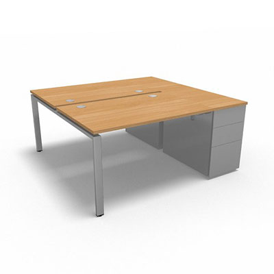 Bench plateau fixe sur caisson porteur gamme Conect - htre saumonn - Longueur 164 - Pitement Fixe gris aluminium