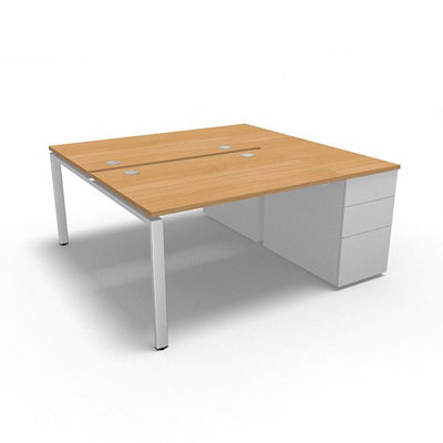 Bench plateau fixe sur caisson porteur gamme Conect - htre saumonn - Longueur 164 - Pitement Fixe blanc