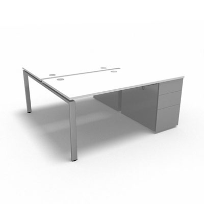 Bench plateau fixe sur caisson porteur gamme Conect - blanc neige - Longueur 164 - Pitement Fixe gris aluminium