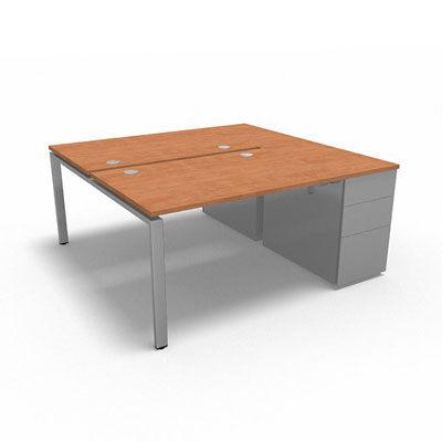 Bench plateau fixe sur caisson porteur gamme Conect - pommier de France  - Longueur 164 - Pitement Fixe gris aluminium