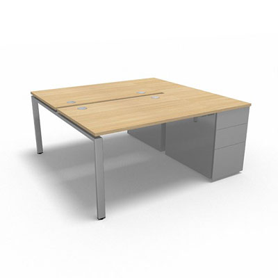 Bench plateau fixe sur caisson porteur gamme Conect - chne clair - Longueur 164 - Pitement Fixe gris aluminium
