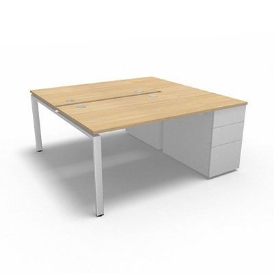 Bench plateau fixe sur caisson porteur gamme Conect - chne clair - Longueur 164 - Pitement Fixe blanc