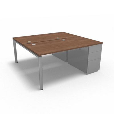 Bench plateau fixe sur caisson porteur gamme Conect - noyer ambr - Longueur 164 - Pitement Fixe gris aluminium