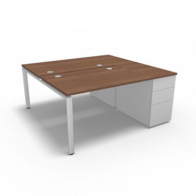 Bench plateau fixe sur caisson porteur gamme Conect - noyer ambr - Longueur 164 - Pitement Fixe blanc