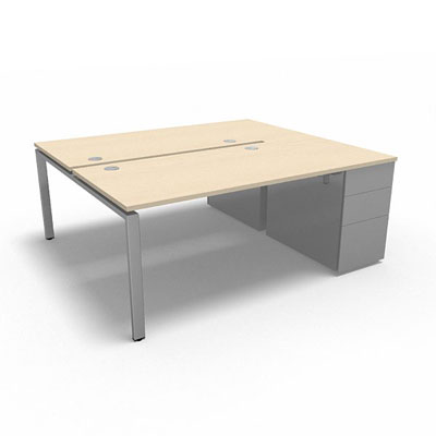 Bench plateau fixe sur caisson porteur gamme Conect - rable blanc - Longueur 184 - Pitement Fixe gris aluminium