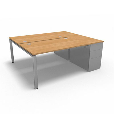 Bench plateau fixe sur caisson porteur gamme Conect - htre saumonn - Longueur 184 - Pitement Fixe gris aluminium