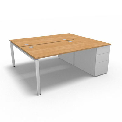 Bench plateau fixe sur caisson porteur gamme Conect - htre saumonn - Longueur 184 - Pitement Fixe blanc