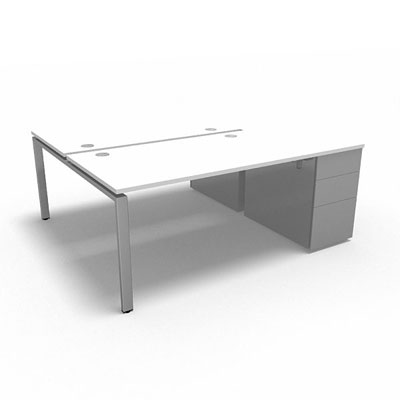 Bench plateau fixe sur caisson porteur gamme Conect - blanc neige - Longueur 184 - Pitement Fixe gris aluminium