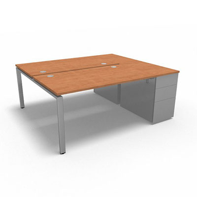 Bench plateau fixe sur caisson porteur gamme Conect - pommier de France  - Longueur 184 - Pitement Fixe gris aluminium