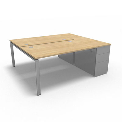 Bench plateau fixe sur caisson porteur gamme Conect - chne clair - Longueur 184 - Pitement Fixe gris aluminium