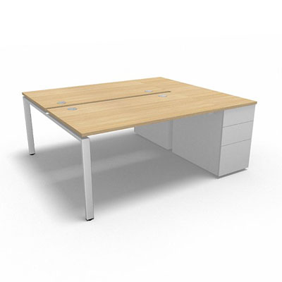 Bench plateau fixe sur caisson porteur gamme Conect - chne clair - Longueur 184 - Pitement Fixe blanc