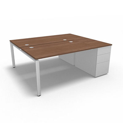Bench plateau fixe sur caisson porteur gamme Conect - noyer ambr - Longueur 184 - Pitement Fixe blanc