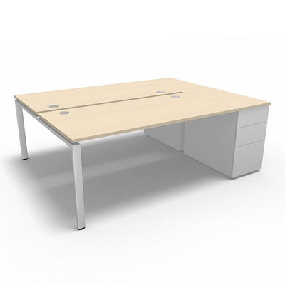Bench plateau fixe sur caisson porteur gamme Conect - rable blanc - Longueur 204 - Pitement Fixe blanc