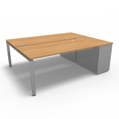 Bench plateau fixe sur caisson porteur gamme Conect - htre saumonn - Longueur 204 - Pitement Fixe gris aluminium