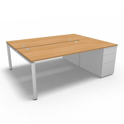 Bench plateau fixe sur caisson porteur gamme Conect - htre saumonn - Longueur 204 - Pitement Fixe blanc