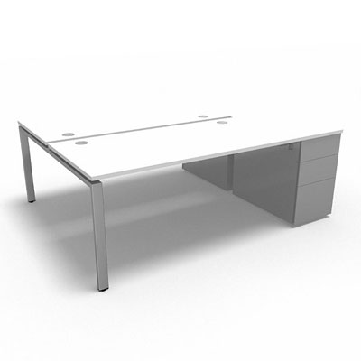 Bench plateau fixe sur caisson porteur gamme Conect - blanc neige - Longueur 204 - Pitement Fixe gris aluminium