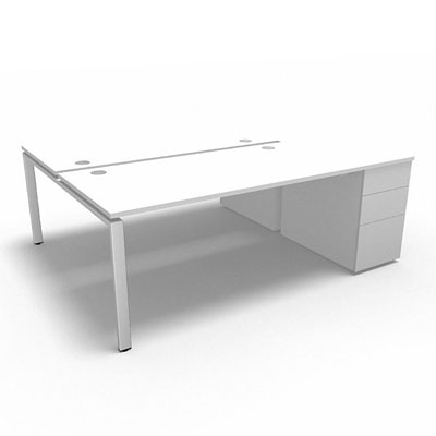 Bench plateau fixe sur caisson porteur gamme Conect - blanc neige - Longueur 204 - Pitement Fixe blanc