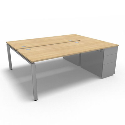 Bench plateau fixe sur caisson porteur gamme Conect - chne clair - Longueur 204 - Pitement Fixe gris aluminium