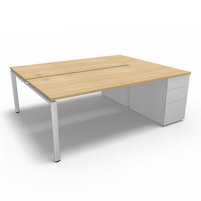 Bench plateau fixe sur caisson porteur gamme Conect - chne clair - Longueur 204 - Pitement Fixe blanc