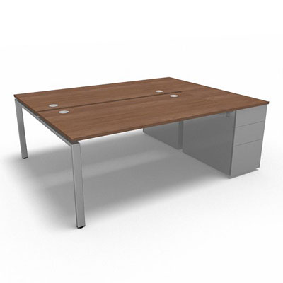 Bench plateau fixe sur caisson porteur gamme Conect - noyer ambr - Longueur 204 - Pitement Fixe gris aluminium