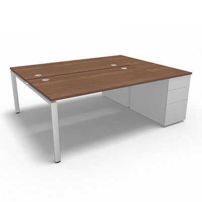 Bench plateau fixe sur caisson porteur gamme Conect - noyer ambr - Longueur 204 - Pitement Fixe blanc
