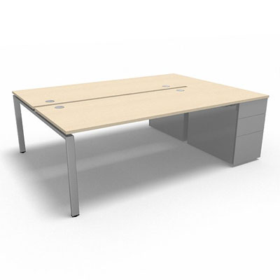 Bench plateau fixe sur caisson porteur gamme Conect - rable blanc - Longueur 224 - Pitement Fixe gris aluminium