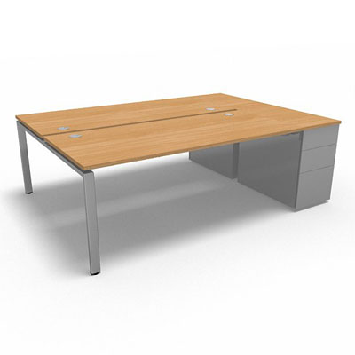 Bench plateau fixe sur caisson porteur gamme Conect - htre saumonn - Longueur 224 - Pitement Fixe gris aluminium