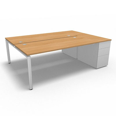 Bench plateau fixe sur caisson porteur gamme Conect - htre saumonn - Longueur 224 - Pitement Fixe blanc