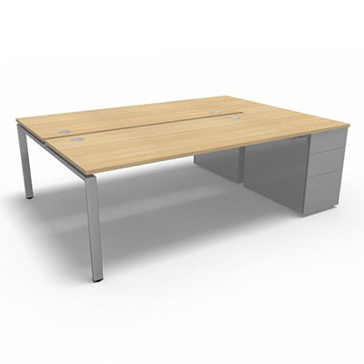 Bench plateau fixe sur caisson porteur gamme Conect - chne clair - Longueur 224 - Pitement Fixe gris aluminium