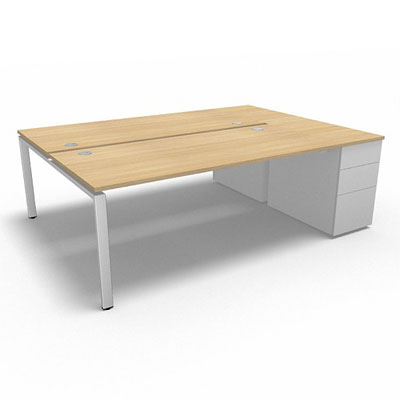 Bench plateau fixe sur caisson porteur gamme Conect - chne clair - Longueur 224 - Pitement Fixe blanc