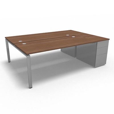 Bench plateau fixe sur caisson porteur gamme Conect - noyer ambr - Longueur 224 - Pitement Fixe gris aluminium