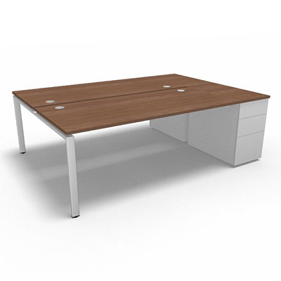 Bench plateau fixe sur caisson porteur gamme Conect - noyer ambr - Longueur 224 - Pitement Fixe blanc