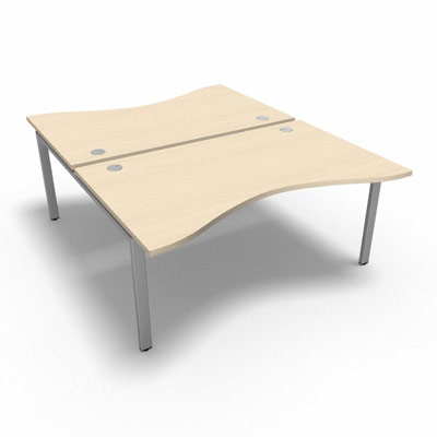 Bench plateau fixe vague symtrique gamme Conect - rable blanc - Longueur 160 - Pitement Fixe gris aluminium - Elment Dpart