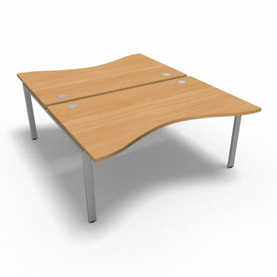 Bench plateau fixe vague symtrique gamme Conect - htre saumonn - Longueur 160 - Pitement Fixe gris aluminium - Elment Dpart