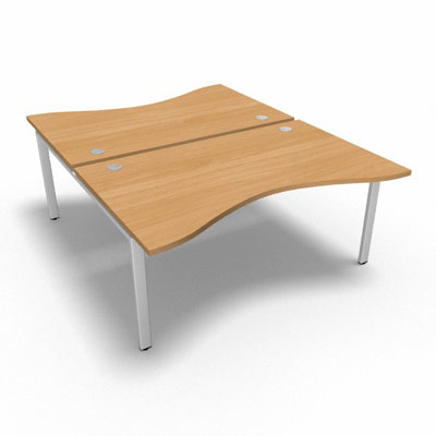 Bench plateau fixe vague symtrique gamme Conect - htre saumonn - Longueur 160 - Pitement Fixe blanc - Elment Dpart