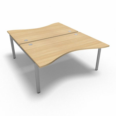 Bench plateau fixe vague symtrique gamme Conect - chne clair - Longueur 160 - Pitement Fixe gris aluminium - Elment Dpart