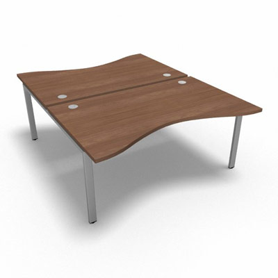 Bench plateau fixe vague symtrique gamme Conect - noyer ambr - Longueur 160 - Pitement Fixe gris aluminium - Elment Dpart