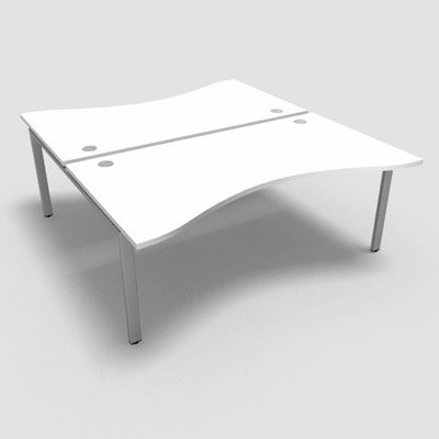 Bench plateau fixe vague symtrique gamme Conect - blanc neige - Longueur 180 - Pitement Fixe gris aluminium - Elment Dpart
