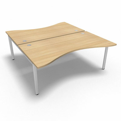 Bench plateau fixe vague sym�trique gamme Conect - ch�ne clair - Longueur 180 - Pi�tement Fixe blanc - El�ment D�part