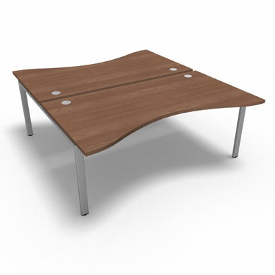 Bench plateau fixe vague sym�trique gamme Conect - noyer ambr� - Longueur 180 - Pi�tement Fixe gris aluminium - El�ment D�part