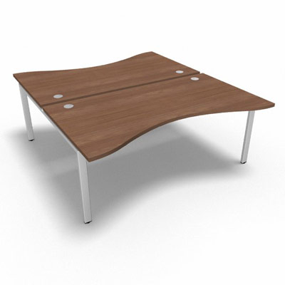 Bench plateau fixe vague sym�trique gamme Conect - noyer ambr� - Longueur 180 - Pi�tement Fixe blanc - El�ment D�part