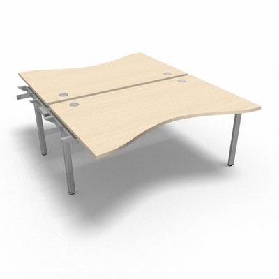 Bench plateau fixe vague sym�trique gamme Conect - �rable blanc - Longueur 160 - Pi�tement Fixe gris aluminium - El�ment Suivant