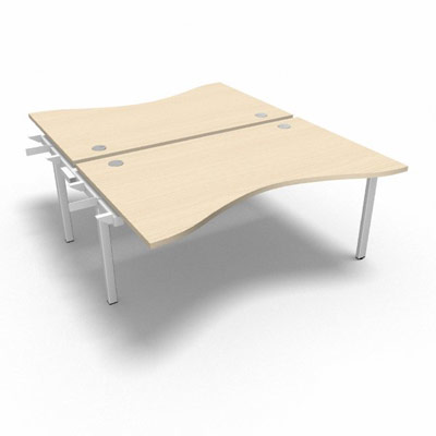 Bench plateau fixe vague sym�trique gamme Conect - �rable blanc - Longueur 160 - Pi�tement Fixe blanc - El�ment Suivant