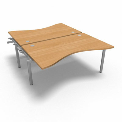 Bench plateau fixe vague sym�trique gamme Conect - h�tre saumonn� - Longueur 160 - Pi�tement Fixe gris aluminium - El�ment Suivant